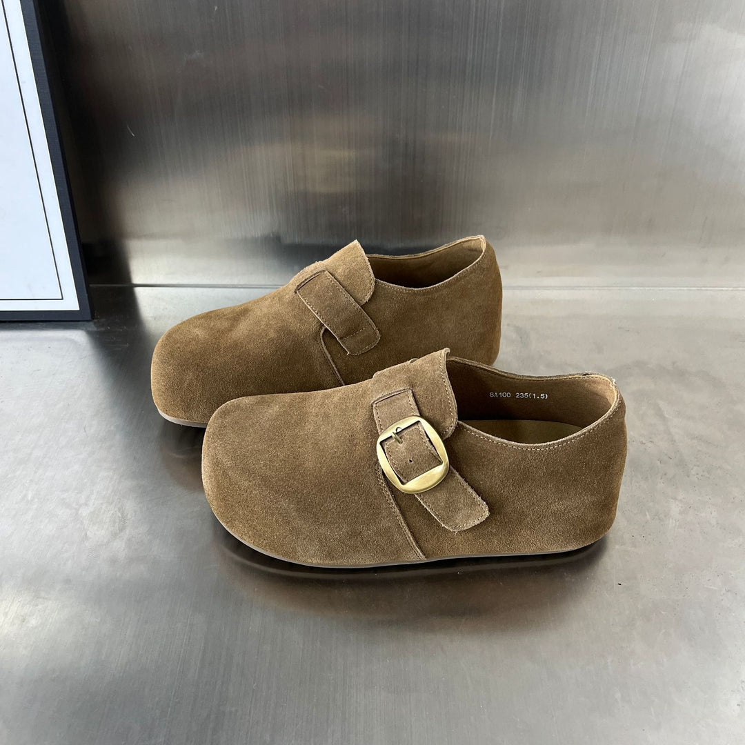 Damen Komfortable Wildleder-Clogs mit modischer Schnallenverzierung EB