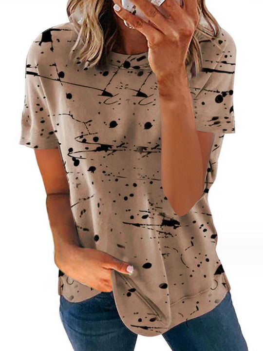 Damen Kreatives Kurzarm-T-Shirt mit modernem Spritzdesign EB