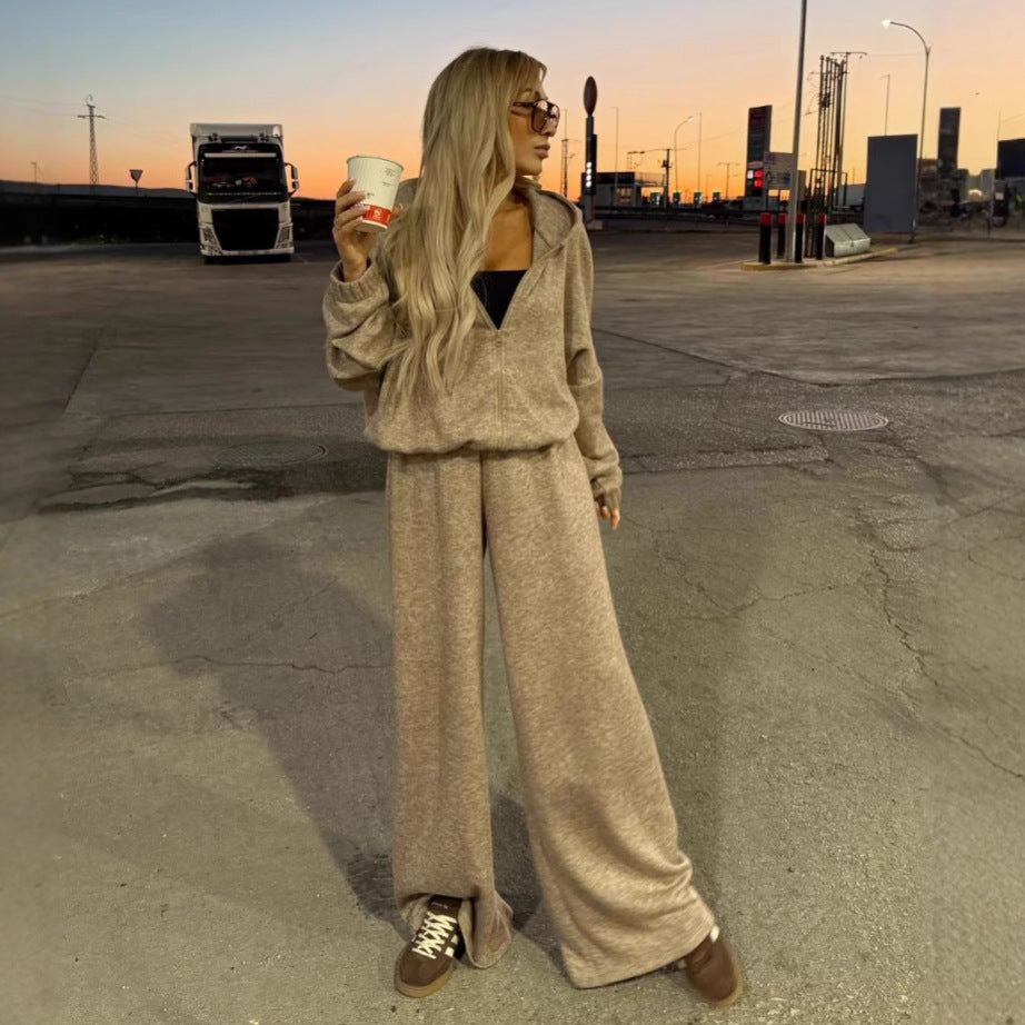 Damen eleganter Fleece-Jumpsuit mit hohem Kragen und durchgehendem Reißverschluss EB