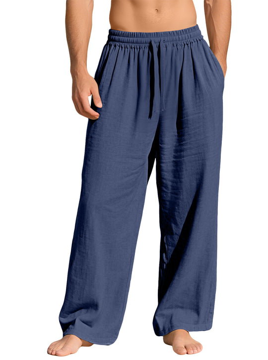 Herren nan leichte Leinen-Loungehose mit elastischem Bund und Seitentaschen EB