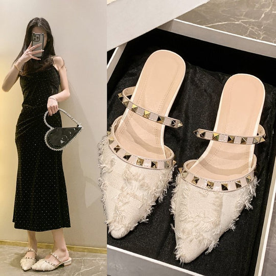 Damen elegante Mules mit modischen Riemen und geschmackvollen Stud-Akzenten EB
