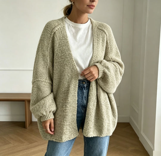 Damen Oversized Grobstrick-Cardigan mit weitem Ärmel EB