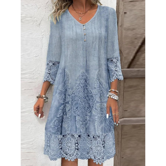 Damen Elegantes Kleid mit Spitze und kunstvollem Stickmuster EB