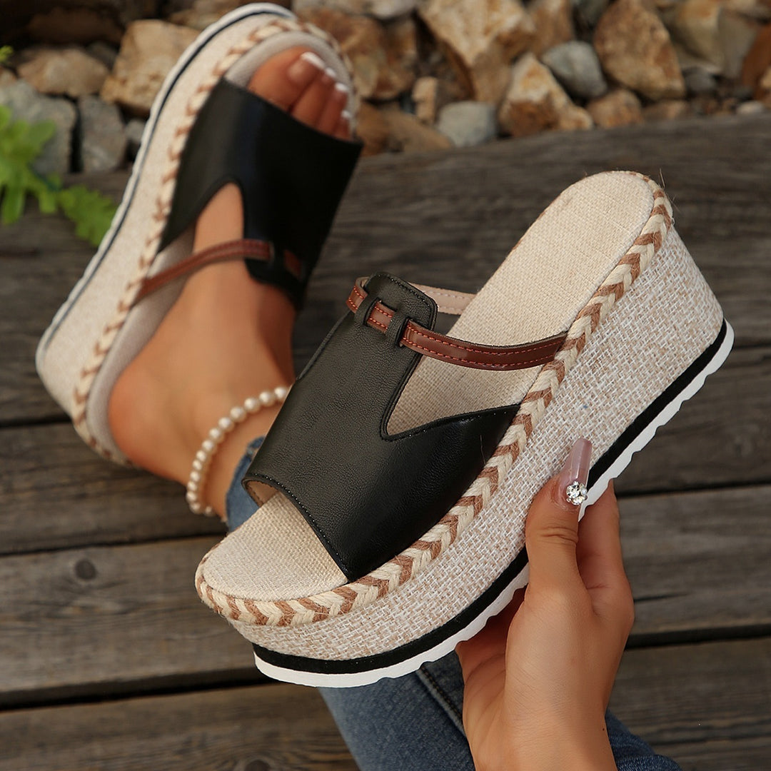 Damen Plattform-Sandalen mit modischem Bast-Design und gepolsterter Sohle EB