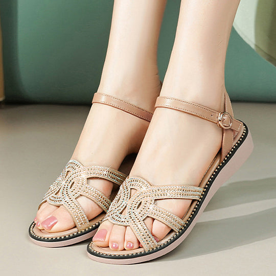 Damen Sandalen mit funkelndem Strass und verstellbarem Riemen EB