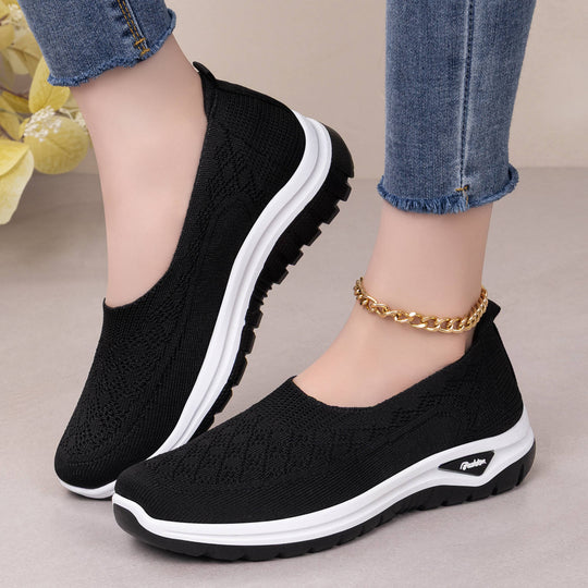 Damen nan gestrickter Slip-On Komfortwalker mit Memory-Fußbett, elastischem Sockeneinstieg und rutschfester Profilsohle EB