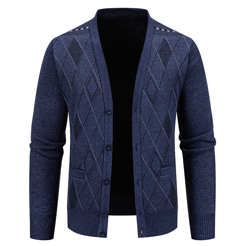 Herren stylische Strickjacke mit V-Ausschnitt und strukturiertem Muster EB