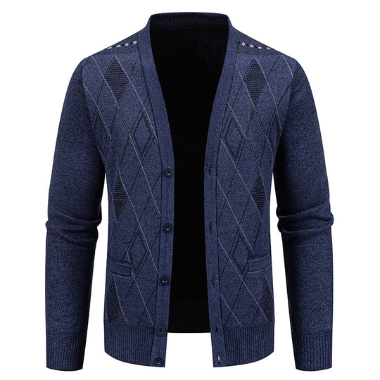 Herren stylische Strickjacke mit V-Ausschnitt und strukturiertem Muster EB