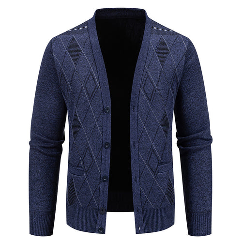 Herren stylische Strickjacke mit V-Ausschnitt und strukturiertem Muster EB