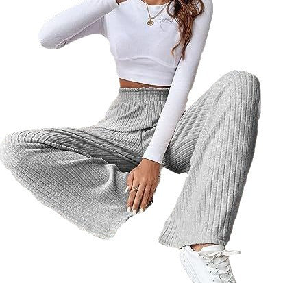 Damen Weite Ripp-Hosen mit elastischem Bund EB
