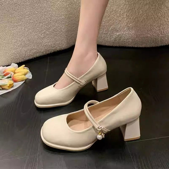 Damen elegante Mary Jane Schuhe mit Riemchen und blockiertem Absatz EB