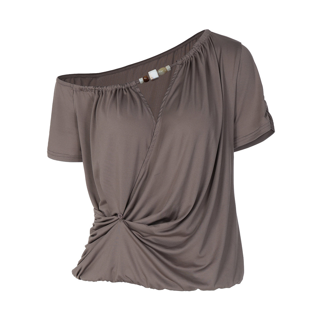 Damen Elegantes Off-Shoulder T-Shirt mit verspieltem Knoten EB