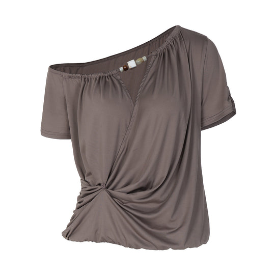 Damen Elegantes Off-Shoulder T-Shirt mit verspieltem Knoten EB