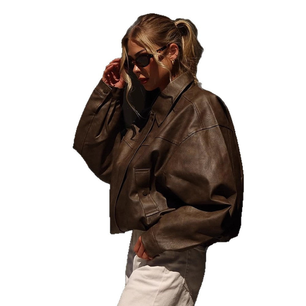 Damen Kunstlederjacke mit lässigem Oversized-Schnitt EB