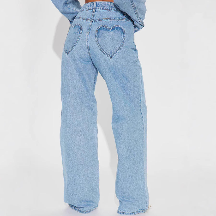 Damen Weit geschnittene Jeanshose mit fransigem Saum und hohem Bund EB