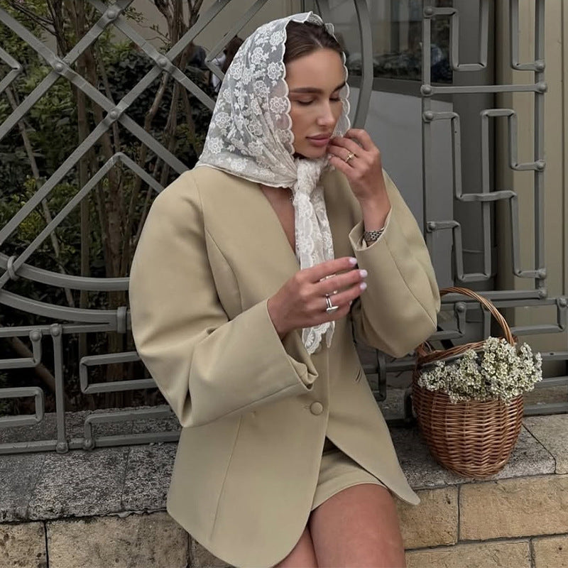 Damen modisches Blazer-Kleid mit hochgeschlossenem Kragen und Rüschendetails EB