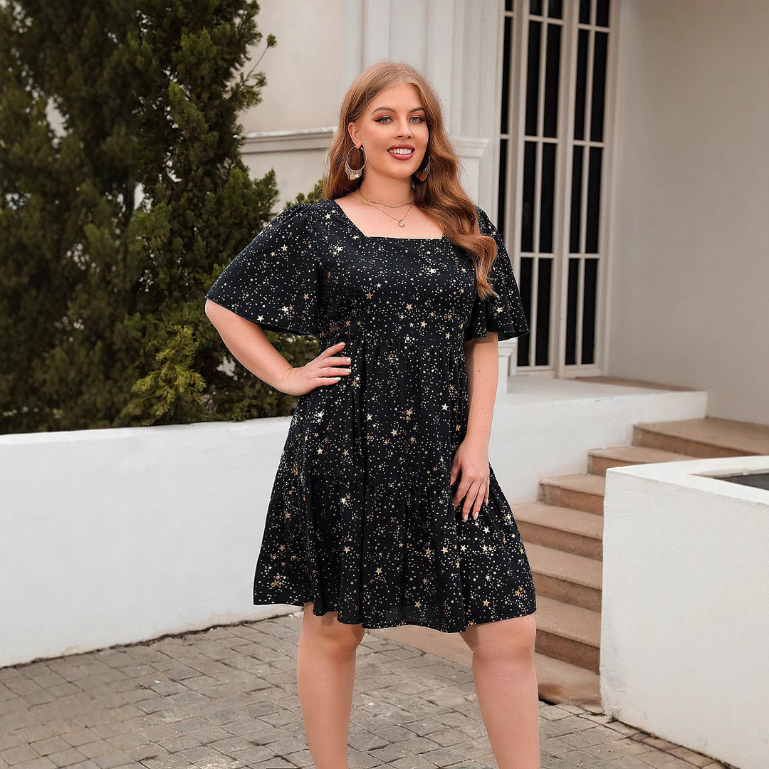 Damen Fließendes Maxikleid mit schimmerndem Sternenprint und weitem Rock EB