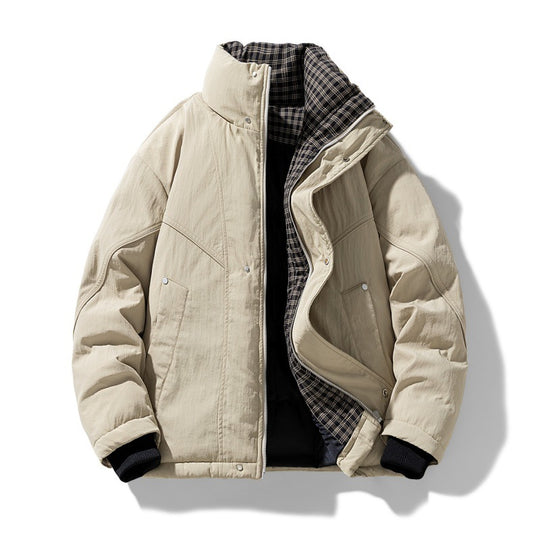 Herren winddichte Steppjacke mit kariertem Thermofutter, Stehkragen und verdecktem Reißverschluss EB