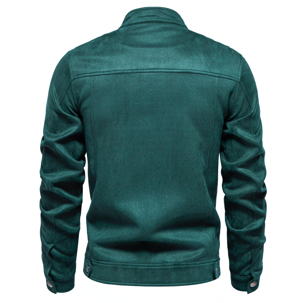 Herren trendige Kunstlederjacke mit modernem Stehkragen und praktischen Taschen EB