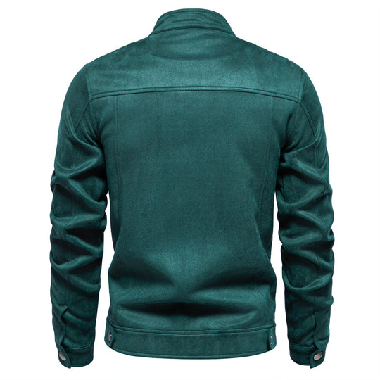 Herren trendige Kunstlederjacke mit modernem Stehkragen und praktischen Taschen EB
