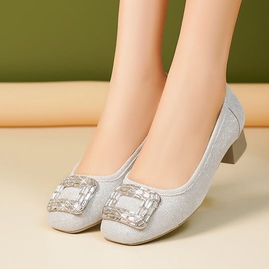 Damen Ballerinas mit tragbarem Blockabsatz und funkelndem Schmuckdetail EB