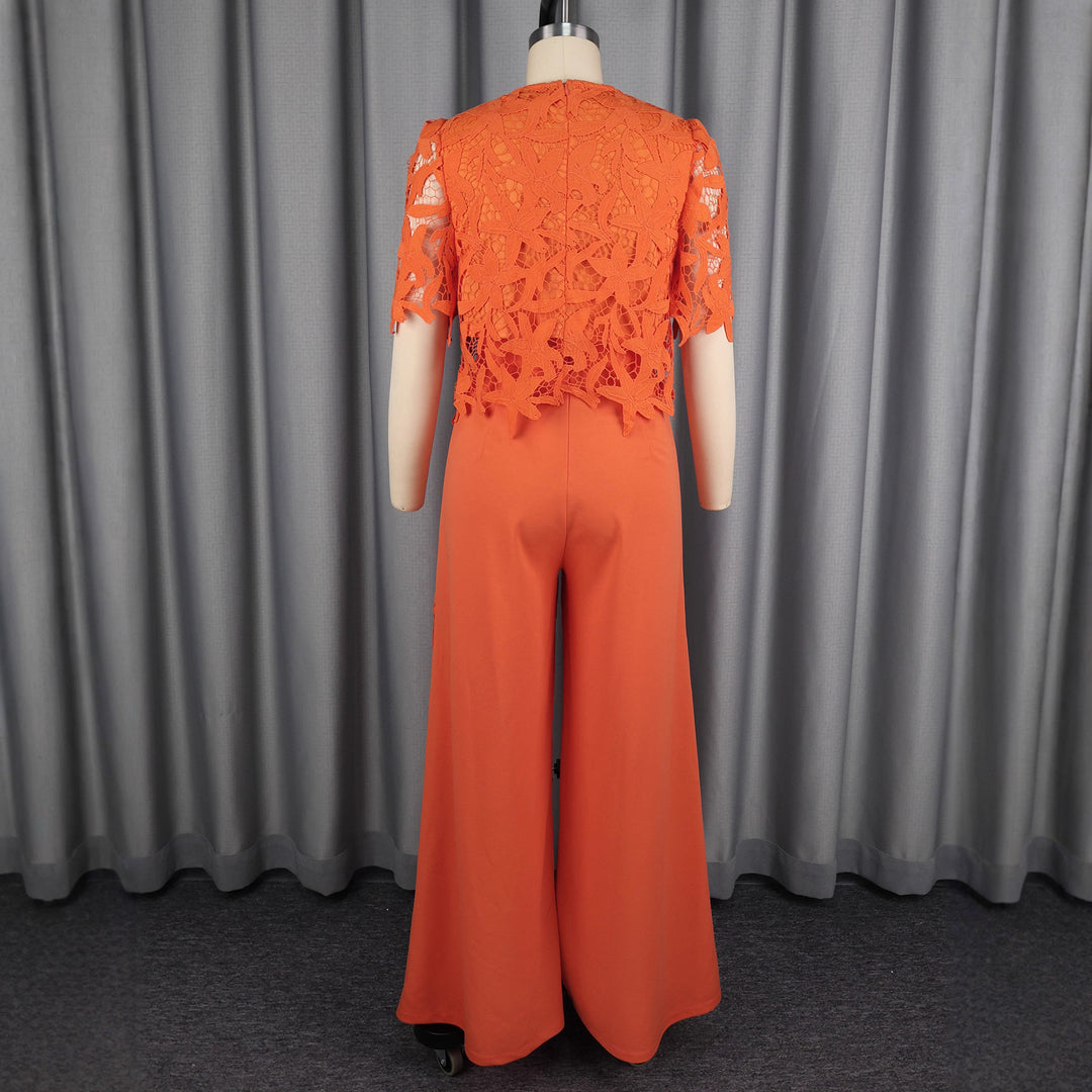 Damen elegante weit geschnittene Hose mit 3D gestickten Spitzenakzenten EB