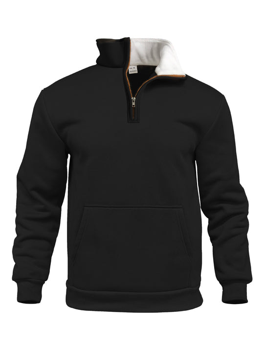 Herren nan Komfort-Halbzip-Sweat mit hohem Fleecekragen, Kängurutasche und formstabilem Rippsaum EB