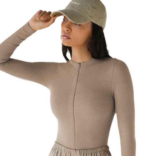 Damen Enganliegendes Longsleeve mit Stehkragen EB