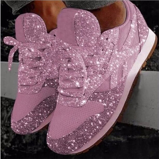 Damen glitzernde Fashion-Sneaker mit funkelnder Strassoptik atmungsaktivem Strick-Obermaterial und gepolstertem Komfortfußbett EB
