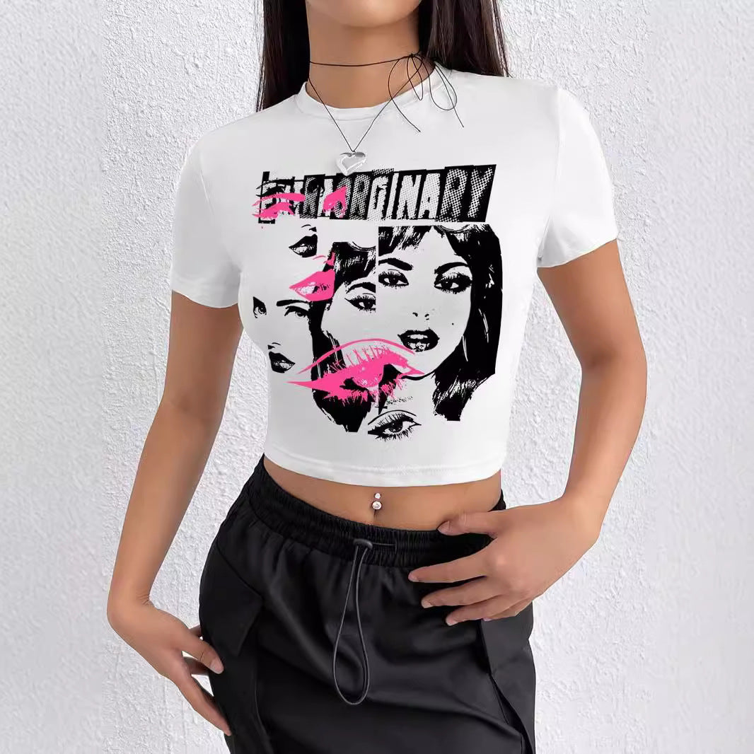 Damen Crop-T-Shirt mit inspirierendem Aufdruck und figurbetontem Schnitt EB