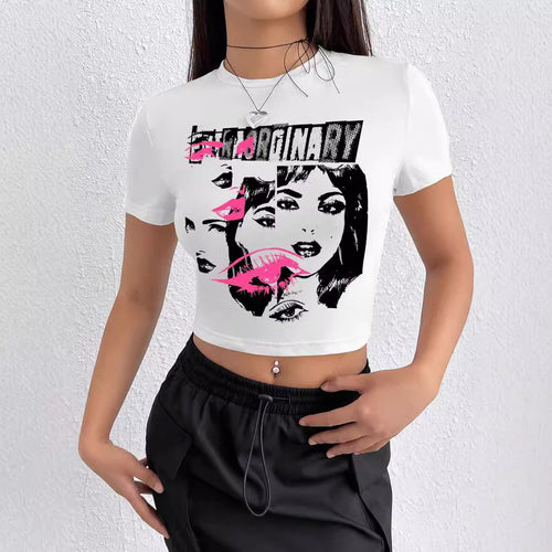 Damen Crop-T-Shirt mit inspirierendem Aufdruck und figurbetontem Schnitt EB