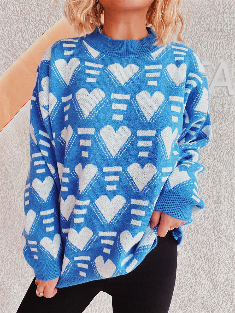 Damen gestrickter Pullover im modernen Herzdesign mit weitem Schnitt EB
