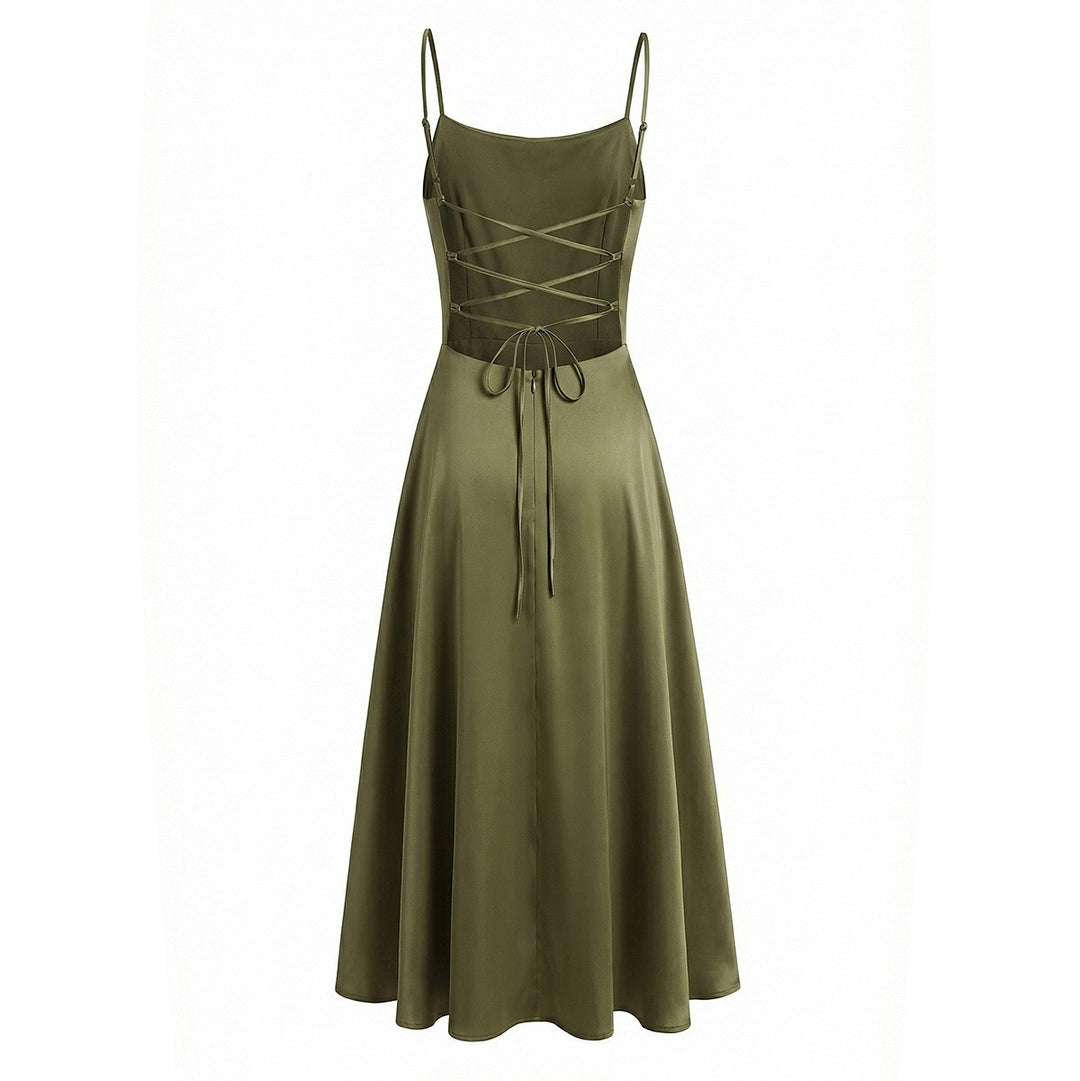Damen Maxikleid mit elegantem Wasserfallausschnitt und schwingendem Rock EB