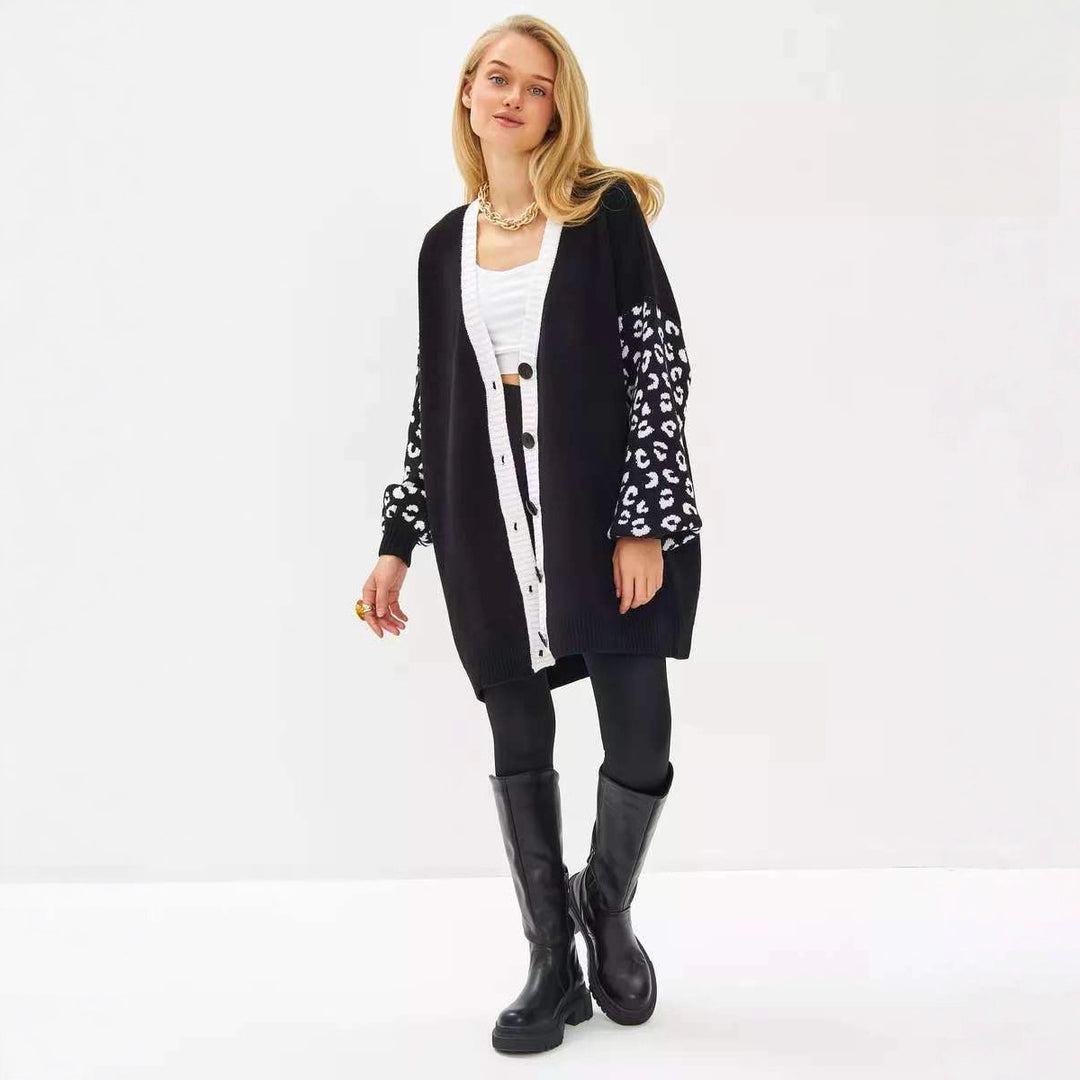 Damen Cardigan mit Leopardenmuster und knöpfen EB
