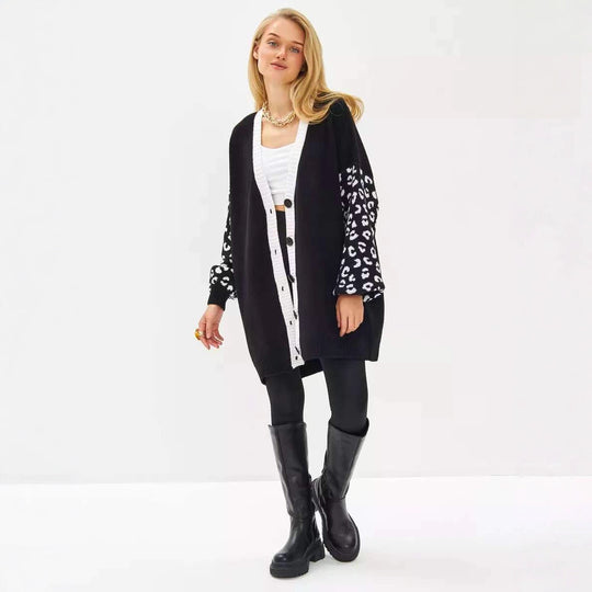 Damen Cardigan mit Leopardenmuster und knöpfen EB