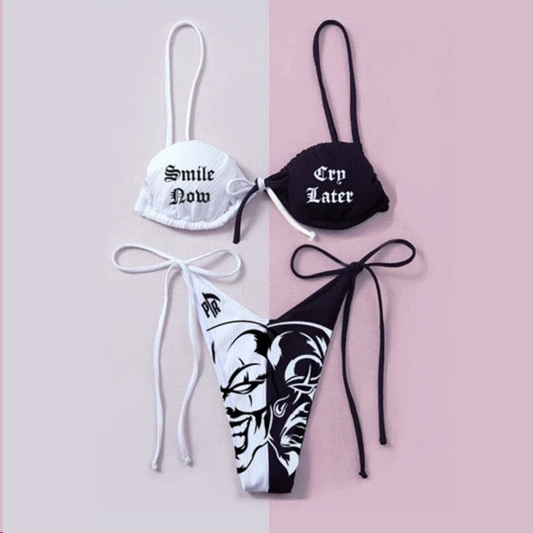 Damen Bandeau Bikini-Set mit auffälligem Grafikdruck EB