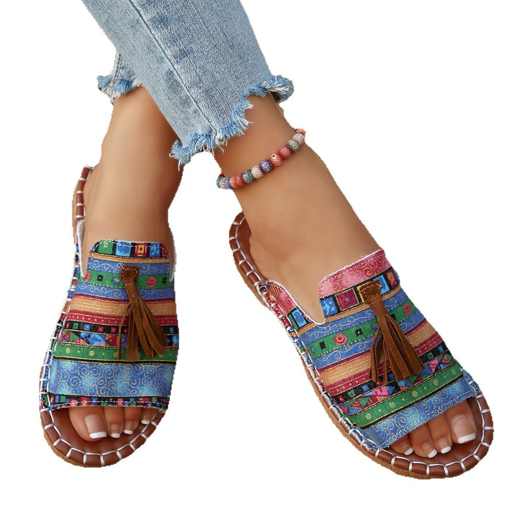 Damen Sommerschuhe mit buntem Ethno-Design und bequemer Fußbettung EB
