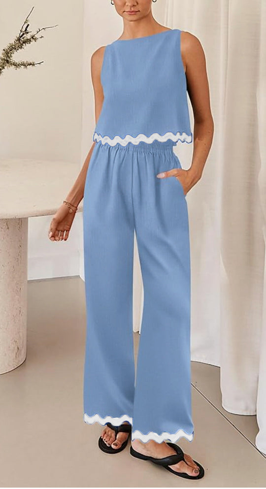 Damen elegantes Lounge-Set mit weitem Schnitt und dekorativen Wellenabschlüssen EB
