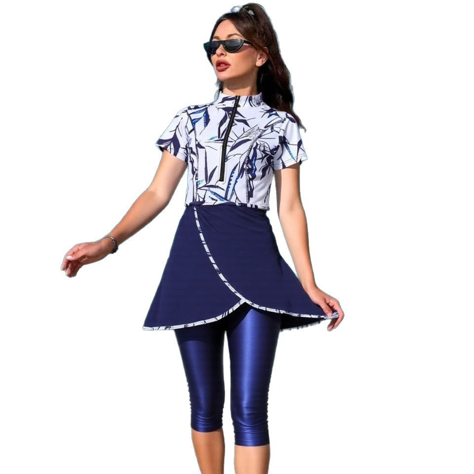 Damen sportlicher Zweiteiler mit langem Oberteil und figurschmeichelnden Leggings EB