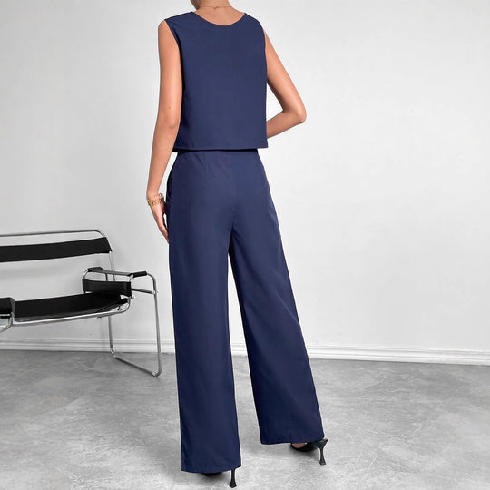 Damen Modisches Zweiteiliges Set mit Cropped Oberteil und weiten Hosen EB