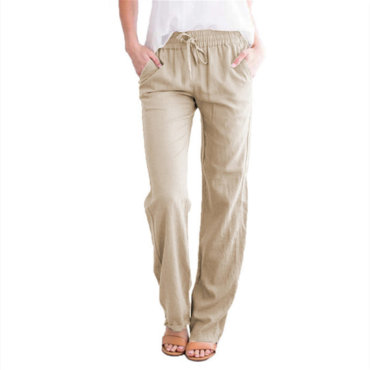 Damen nan leichte Leinenhose mit elastischem Bund und weitem Bein EB