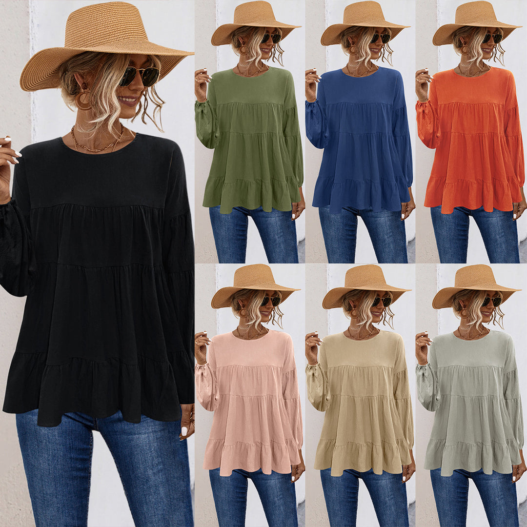 Damen lässige Tunika mit Rüschendetails und weitem Schnitt EB