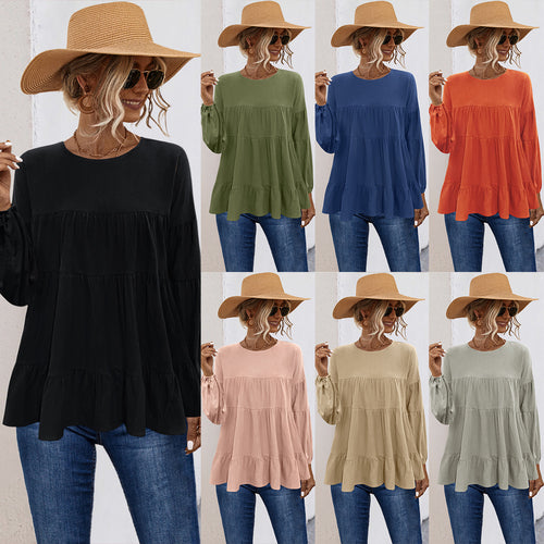 Damen lässige Tunika mit Rüschendetails und weitem Schnitt EB