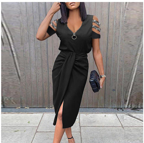 Damen Maxi Kleid mit schickem V-Ausschnitt und eleganten Schulterdetails EB