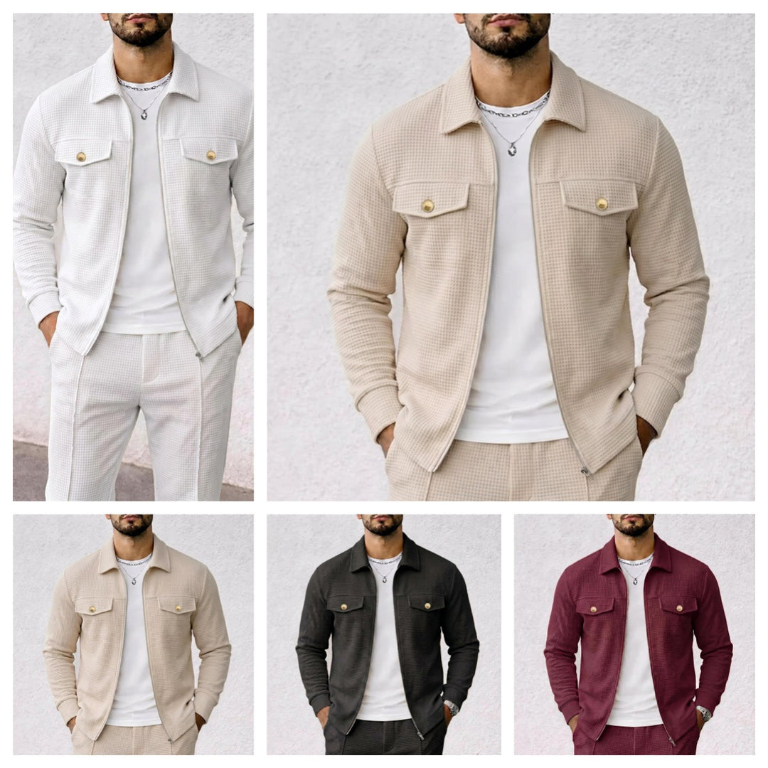 Herren nan strukturierte Overshirt-Jacke mit Waffelstruktur, Pattentaschen und verdecktem Reißverschluss EB