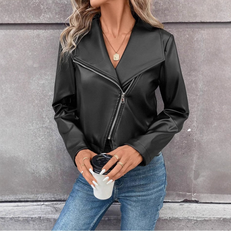 Damen modische Bikerjacke mit asymmetrischem Reißverschluss EB