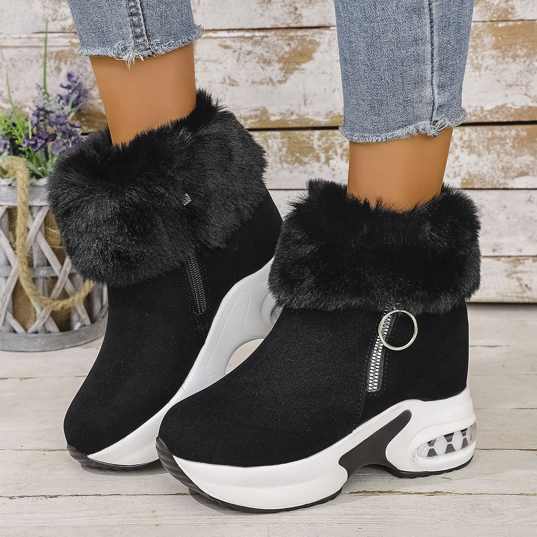Damen Winterliche Sneaker-Stiefel mit flauschigem Kunstfellkragen und innovativer Sohle EB