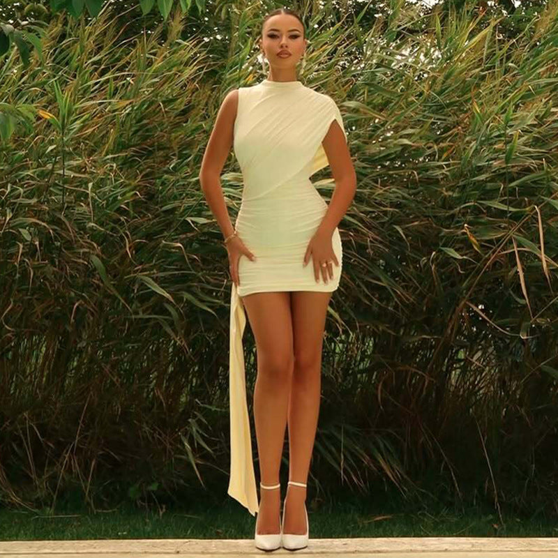 Damen Elegantes Cocktailkleid mit asymmetrischem Saum und Raffung EB