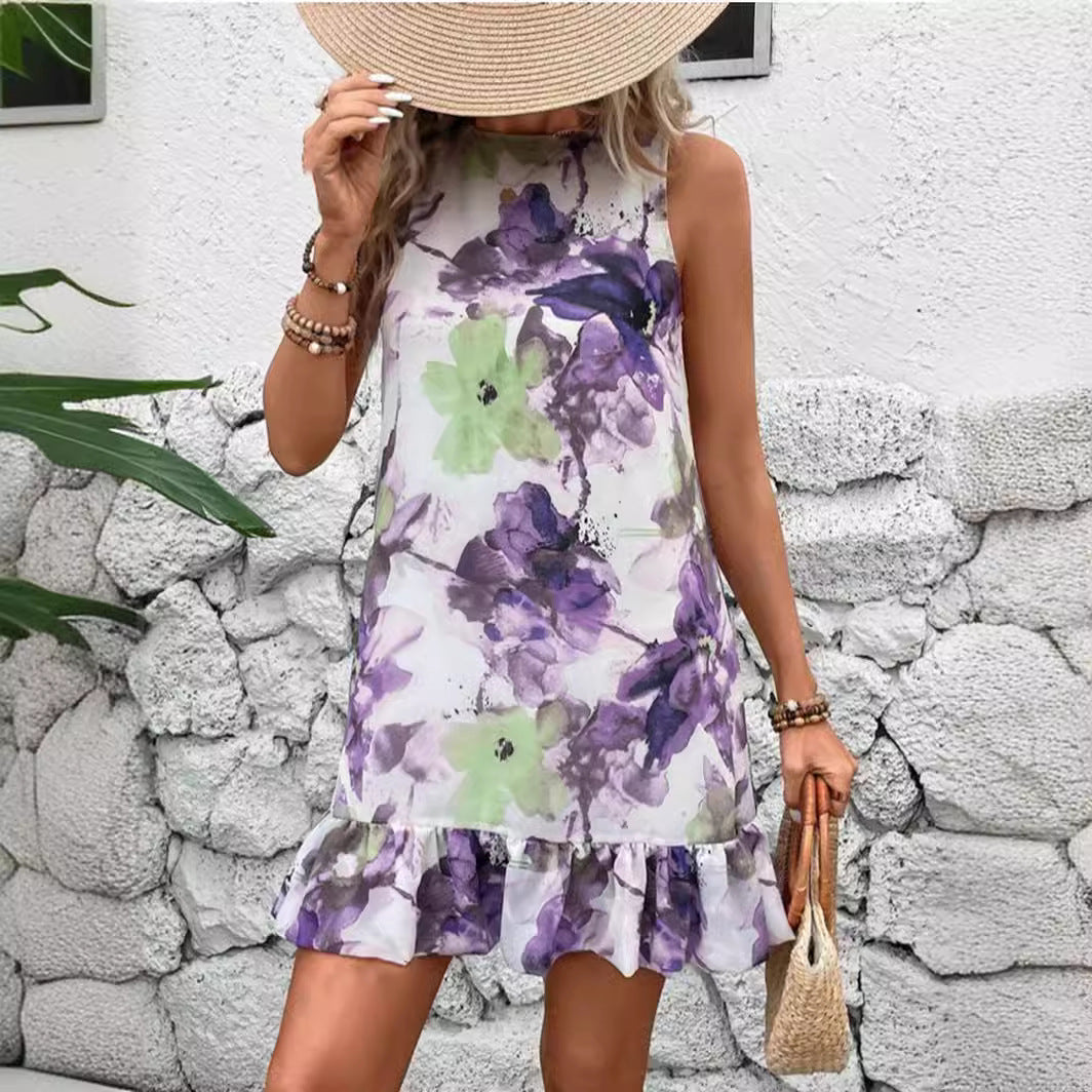 Damen Blumenkleid mit Rüschensaum EB