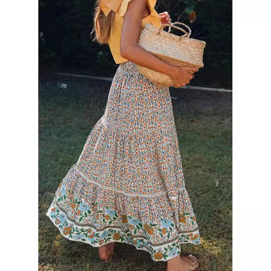 Damen Maxi-Rock aus floraler Baumwolle EB